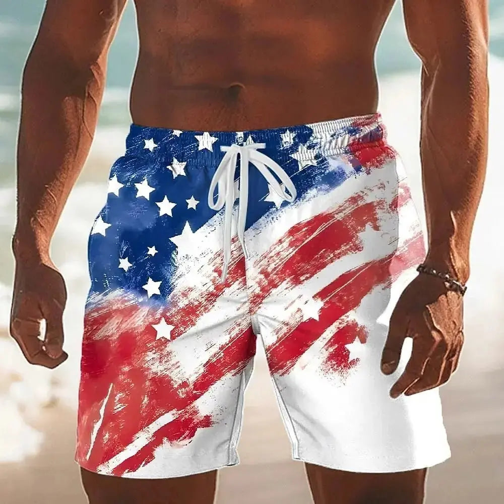 Men's American US Flag 250th Anniversary Beach shorts Board Shorts Waist Hawaiian Holiday Pockets Drawstring Waist Men Clothing - WOWihte