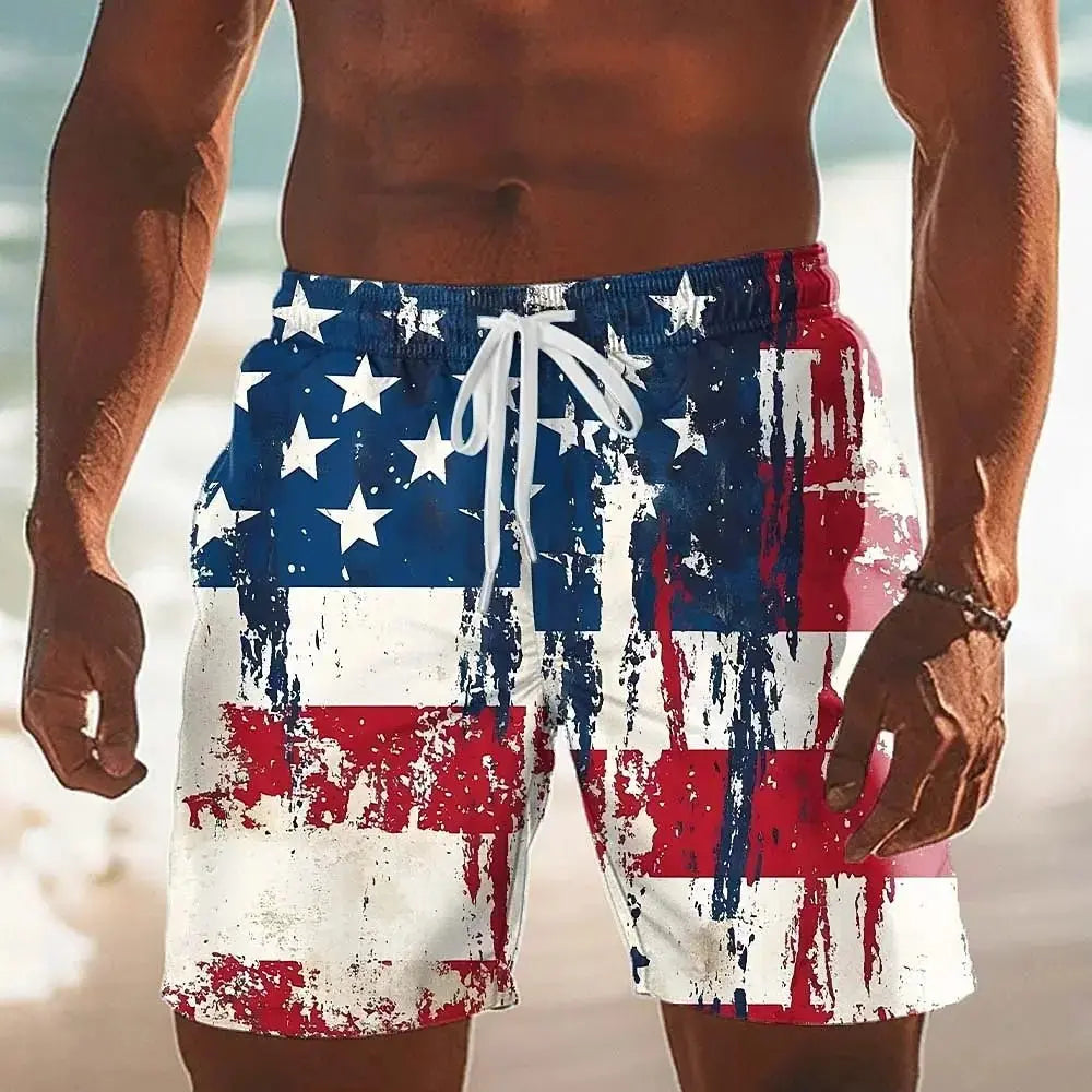 Men's American US Flag 250th Anniversary Beach shorts Board Shorts Waist Hawaiian Holiday Pockets Drawstring Waist Men Clothing - WOWihte