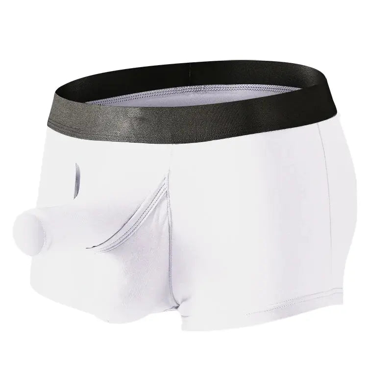 Men's Bamboo Fiber Long Boxer Briefs with Elephant Pouch - WOWihte