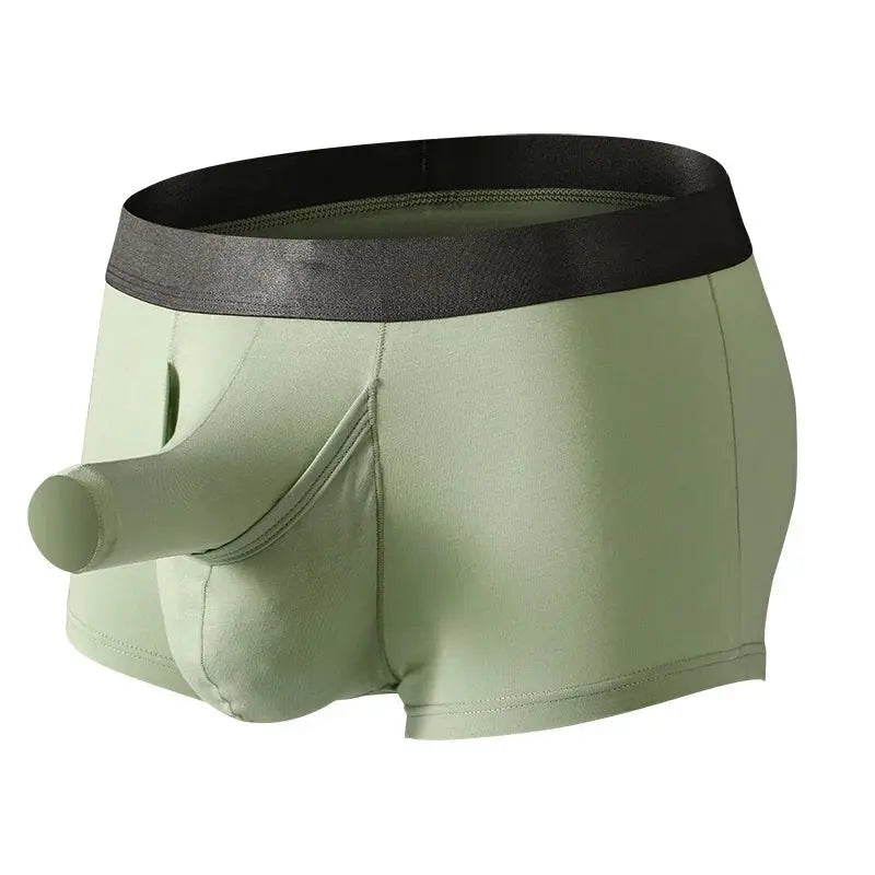 Men's Bamboo Fiber Long Boxer Briefs with Elephant Pouch - WOWihte