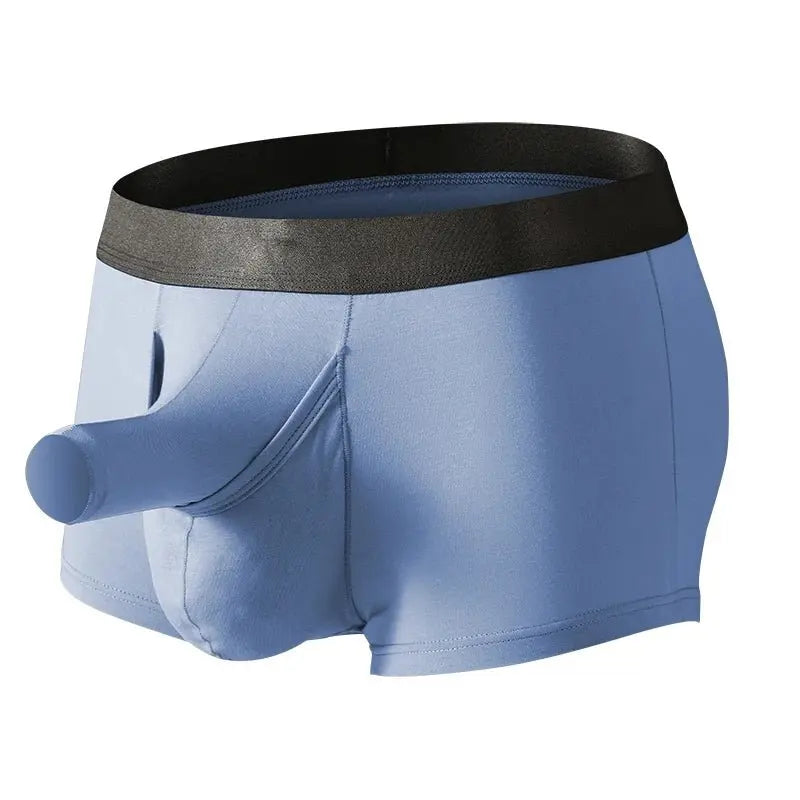 Men's Bamboo Fiber Long Boxer Briefs with Elephant Pouch - WOWihte