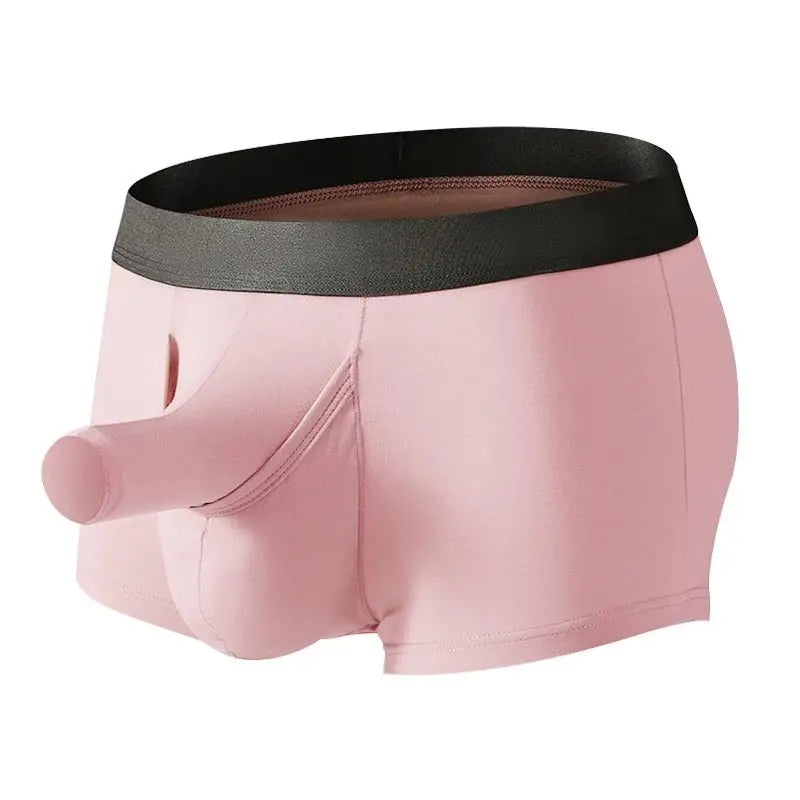 Men's Bamboo Fiber Long Boxer Briefs with Elephant Pouch - WOWihte