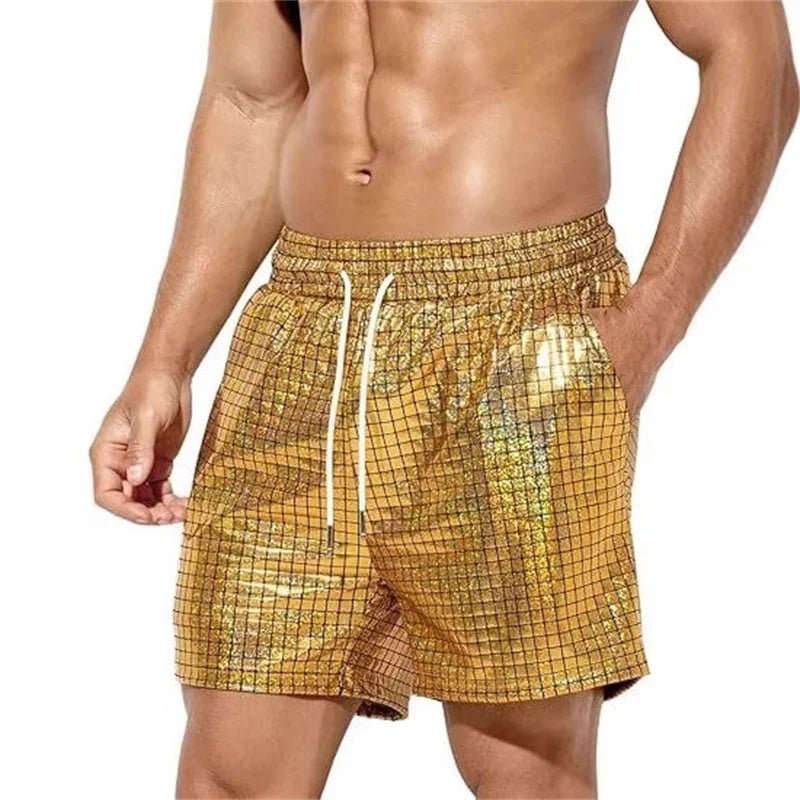 Men's Beach Drawstring Plaid Shorts - WOWihte