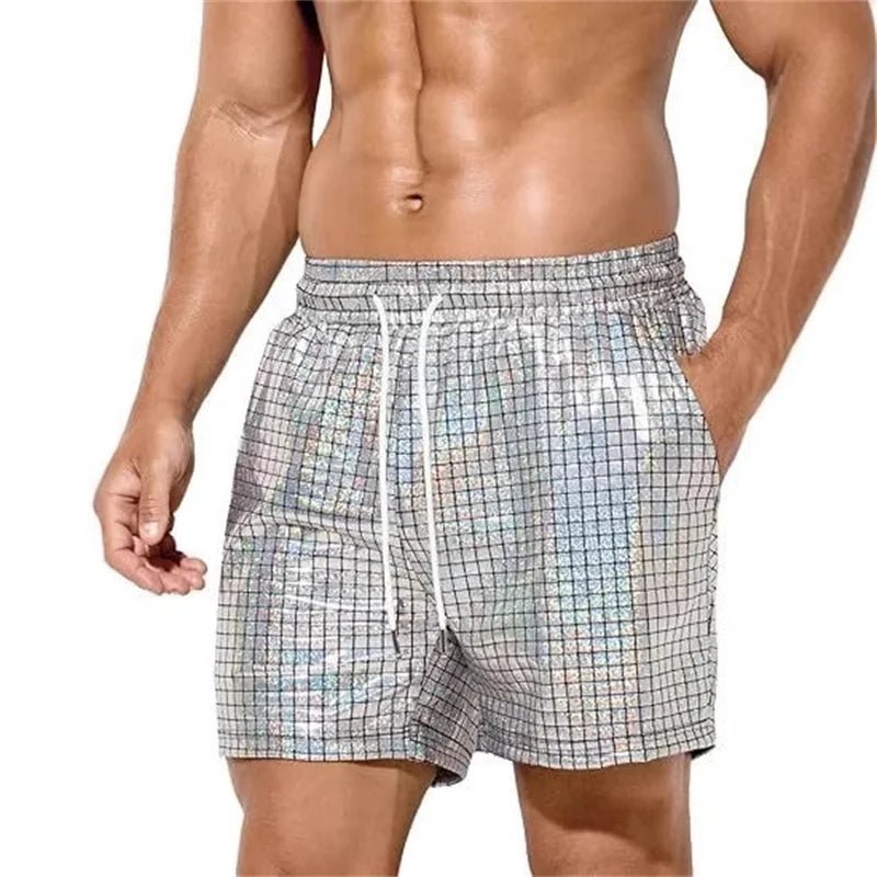 Men's Beach Drawstring Plaid Shorts - WOWihte