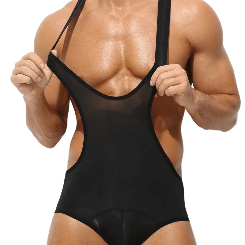 Mens Bodysuit Sleeveless Stretchy Underwear Leotard Jumpsuit - WOWihte