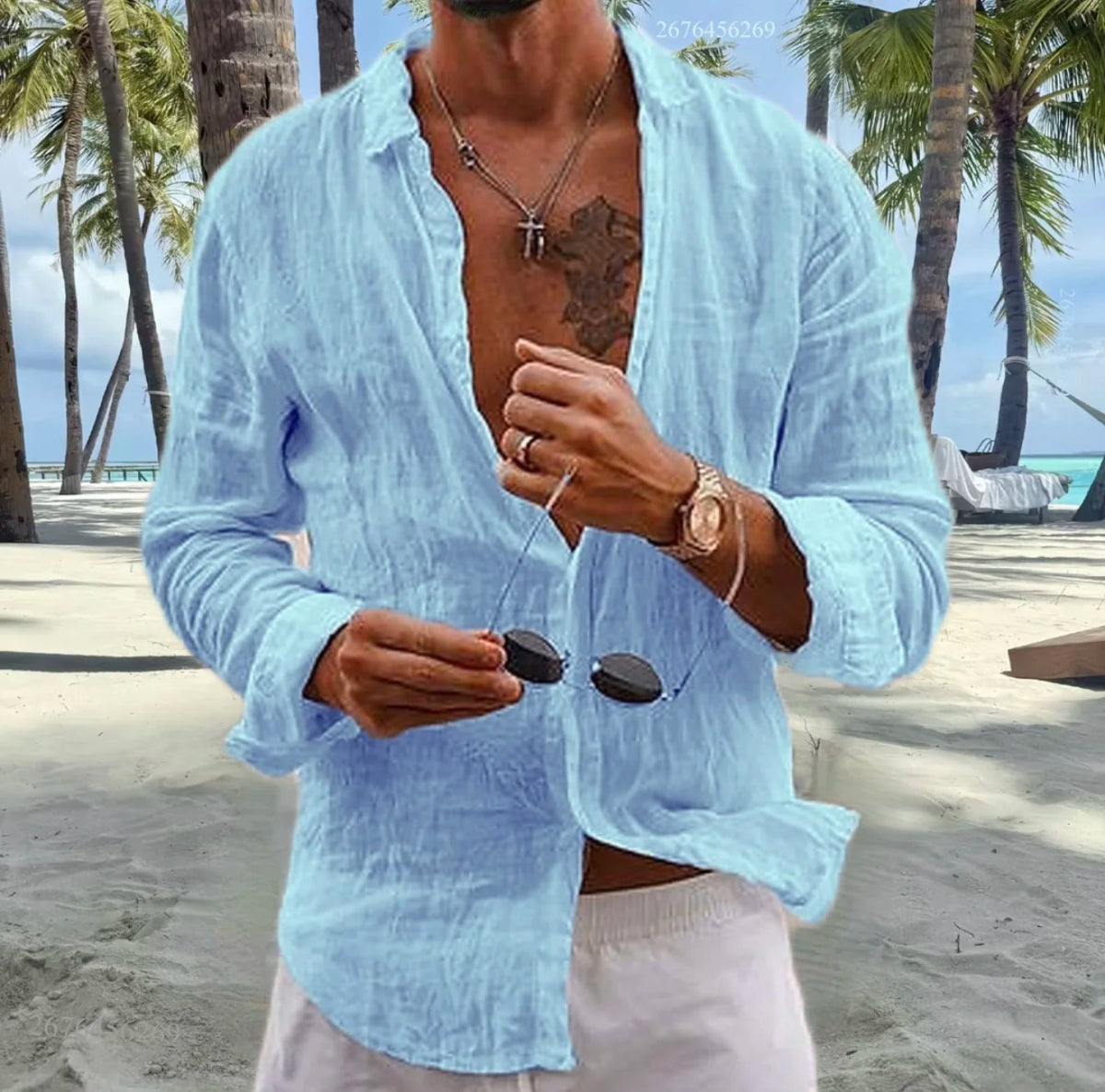 Men's Casual Cotton Linen Shirt - WOWihte