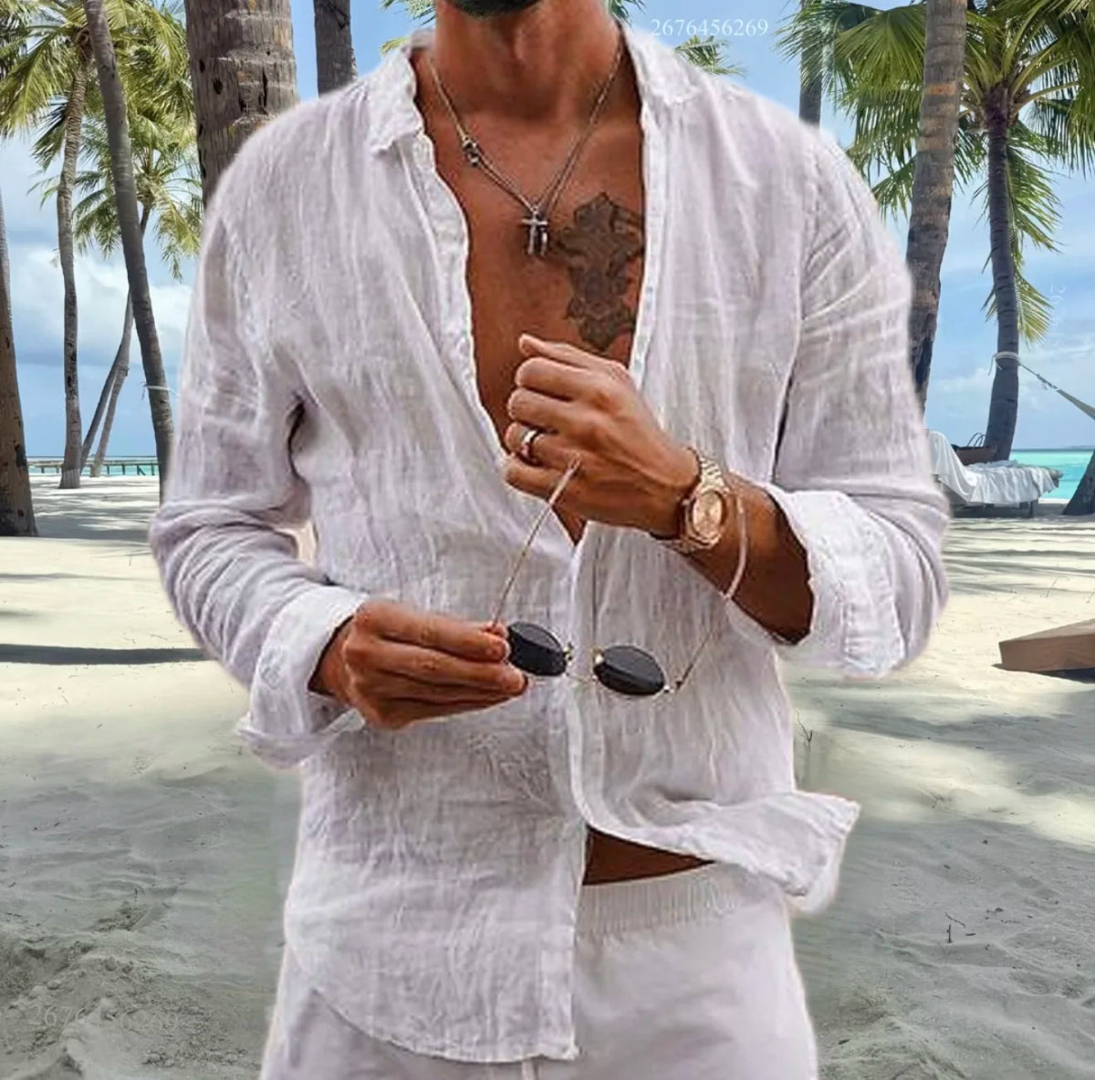 Men's Casual Cotton Linen Shirt - WOWihte