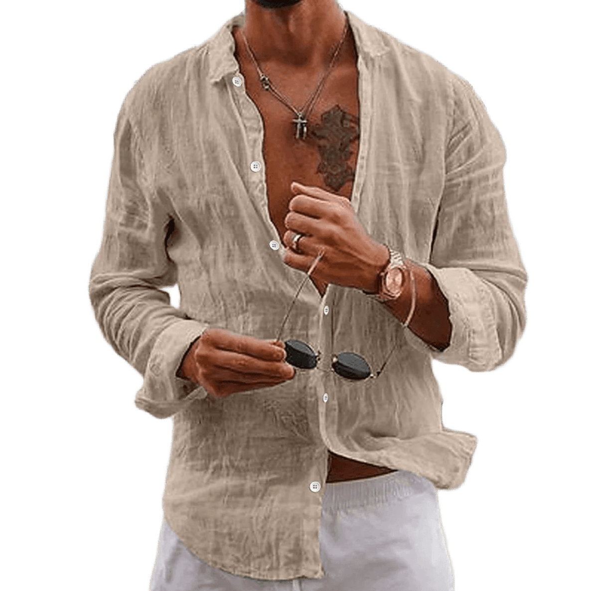 Men's Casual Cotton Linen Shirt - WOWihte