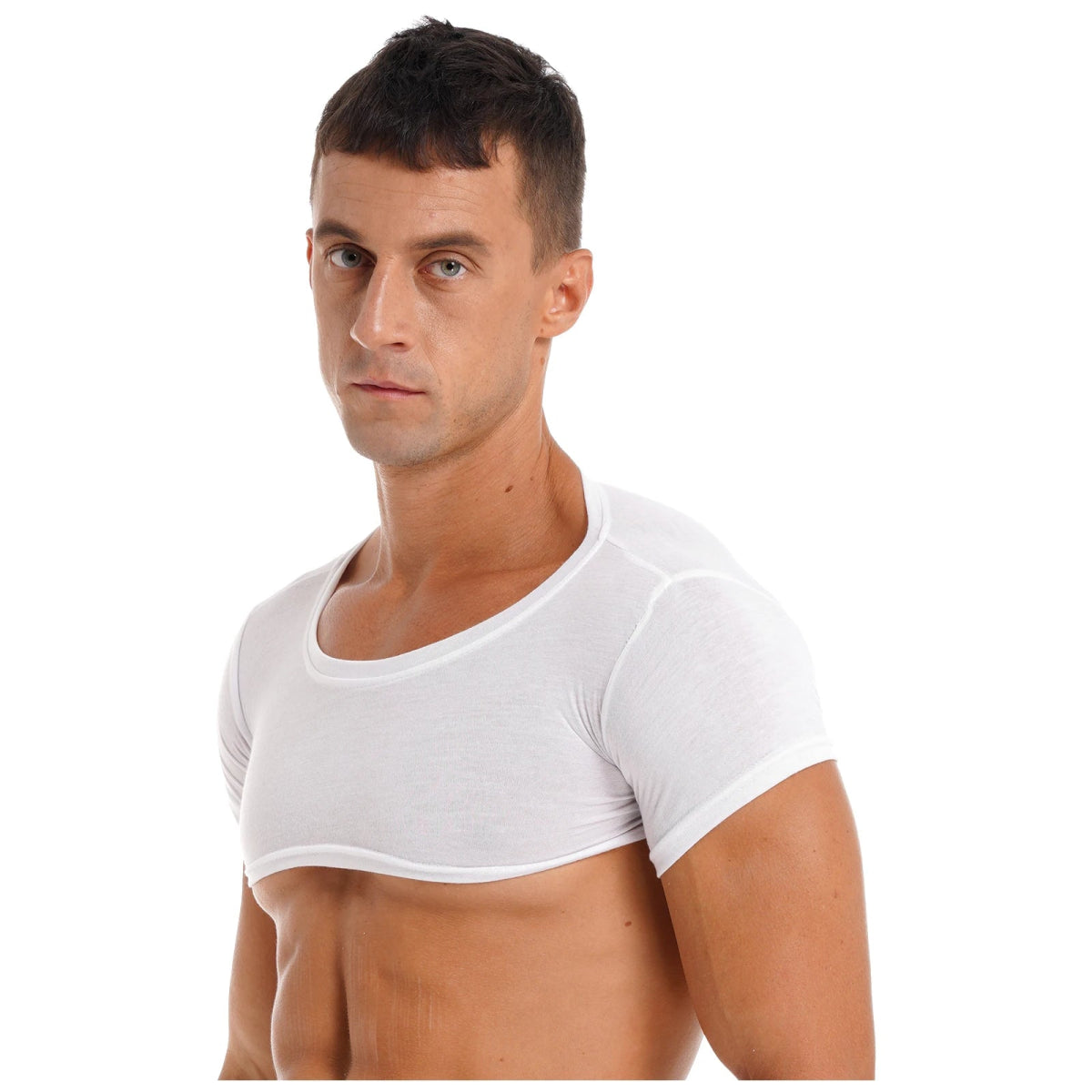 Men's Crop Top Muscle Tee Gym Workout Clubwear Party Outfit - WOWihte