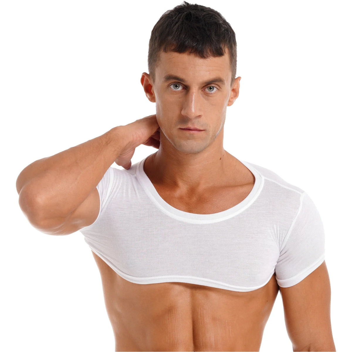 Men's Crop Top Muscle Tee Gym Workout Clubwear Party Outfit - WOWihte