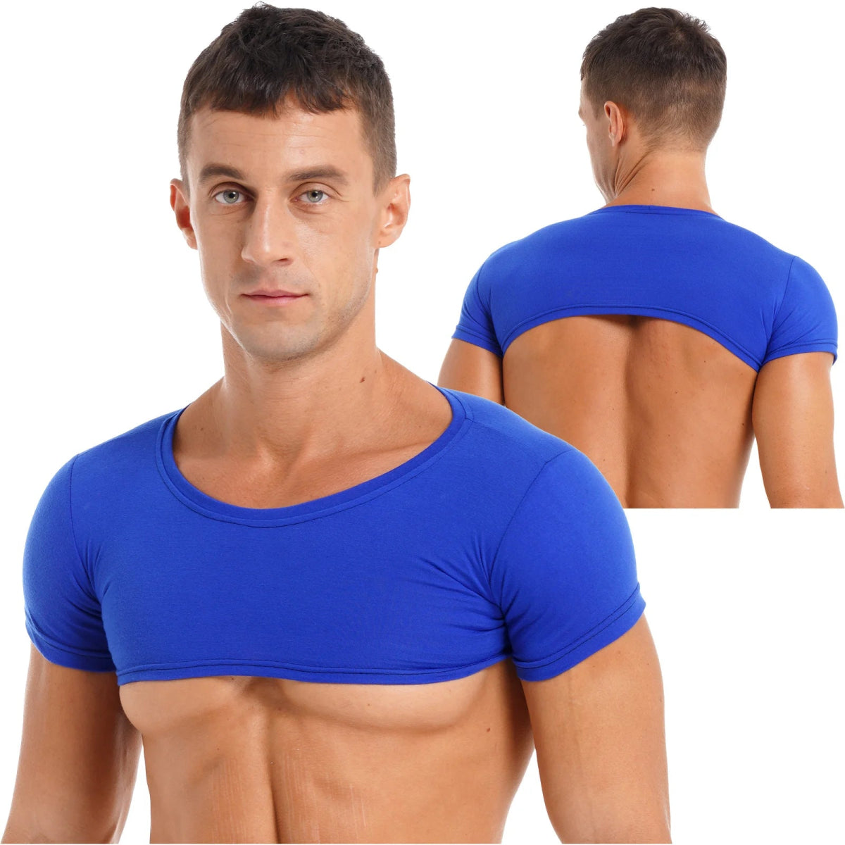 Men's Crop Top Muscle Tee Gym Workout Clubwear Party Outfit - WOWihte