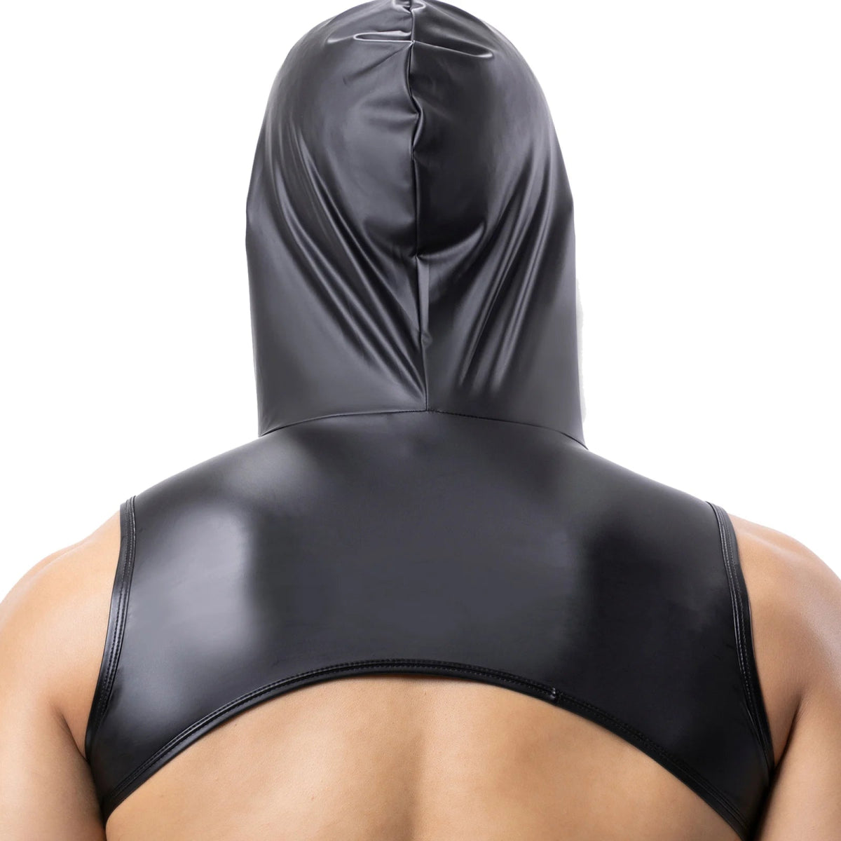 Men's Faux Leather Hooded Crop Top Vest Fitness Sleeveless Tank Tops - WOWihte