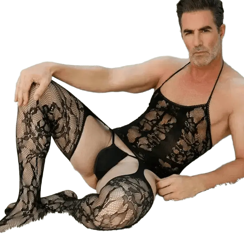 Men's Fishnet Lace Body Stocking - WOWihte
