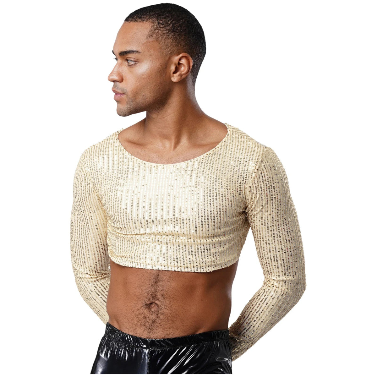 Men's Glitter Sequin Crop Top - WOWihte