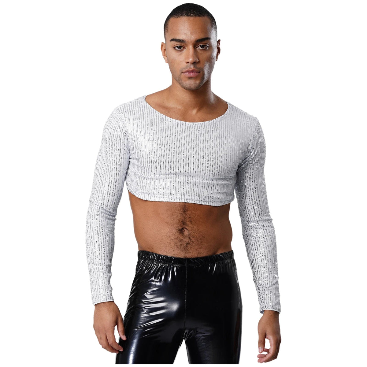 Men's Glitter Sequin Crop Top - WOWihte