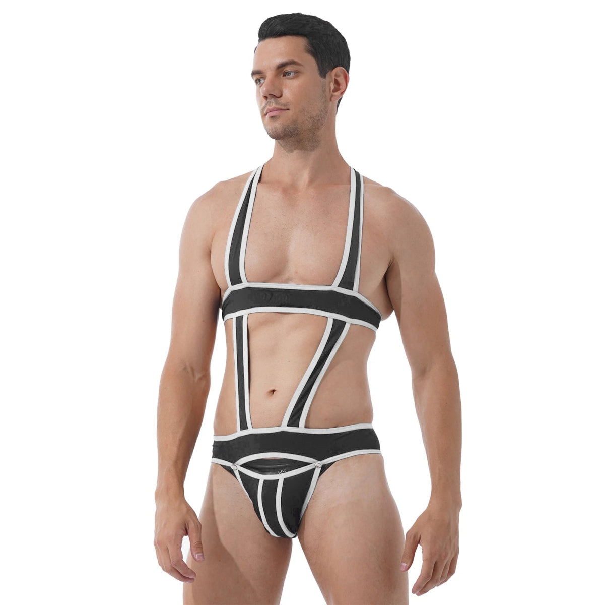 Men's Hollow - Out Jockstrap Bodysuit - WOWihte