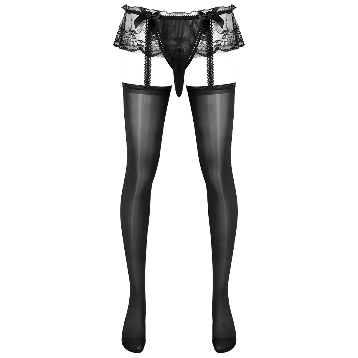 Men's Lace Skirted Garter Pantyhose - WOWihte
