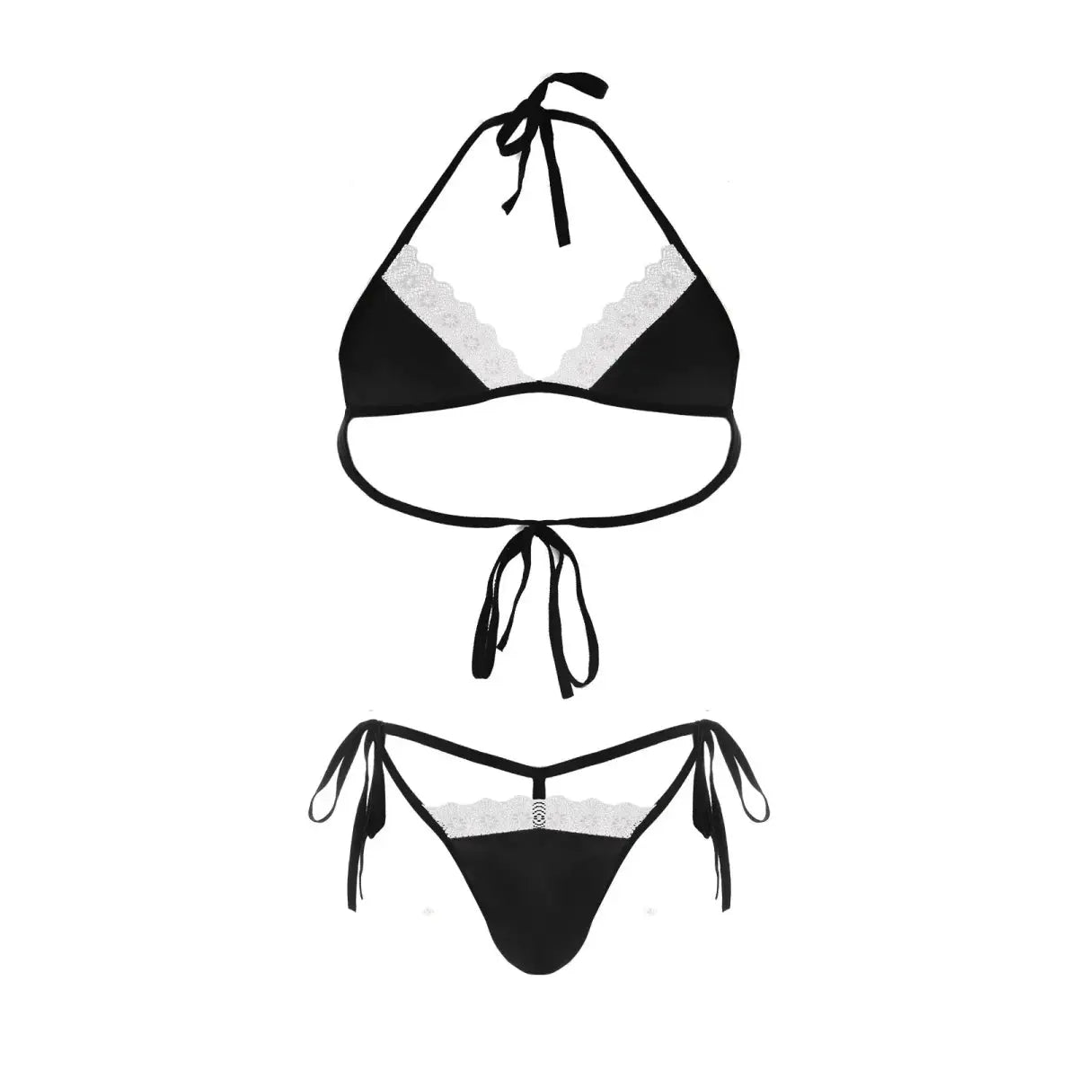Mens Lace Trim Bra Bikini Set Crossdresser Lingerie Top Night Erotic Sissy Panties Adjustable Spaghetti Strap Underwear - WOWihte