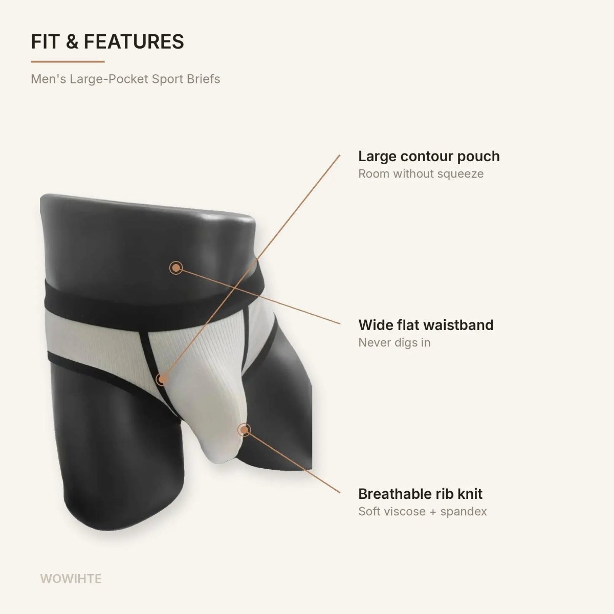 Men's Large-Pocket Sport Briefs - WOWihte