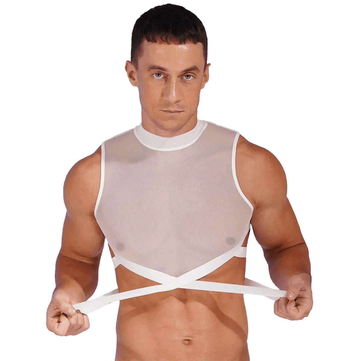 Men's Mesh Crop Top Rave Festival Costume - WOWihte