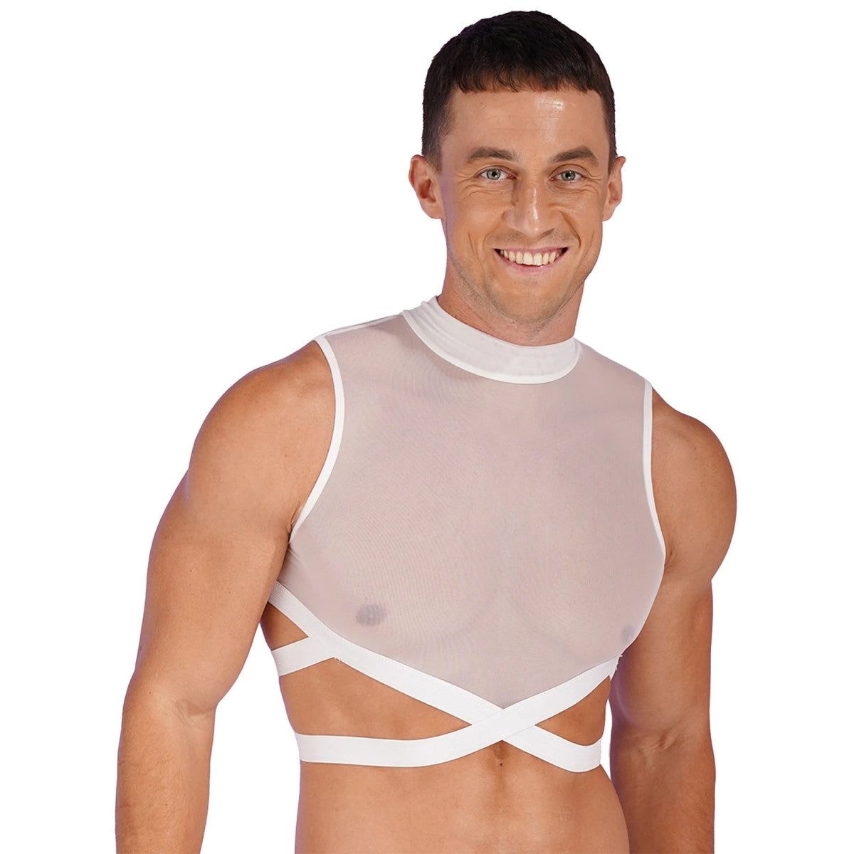 Men's Mesh Crop Top Rave Festival Costume - WOWihte