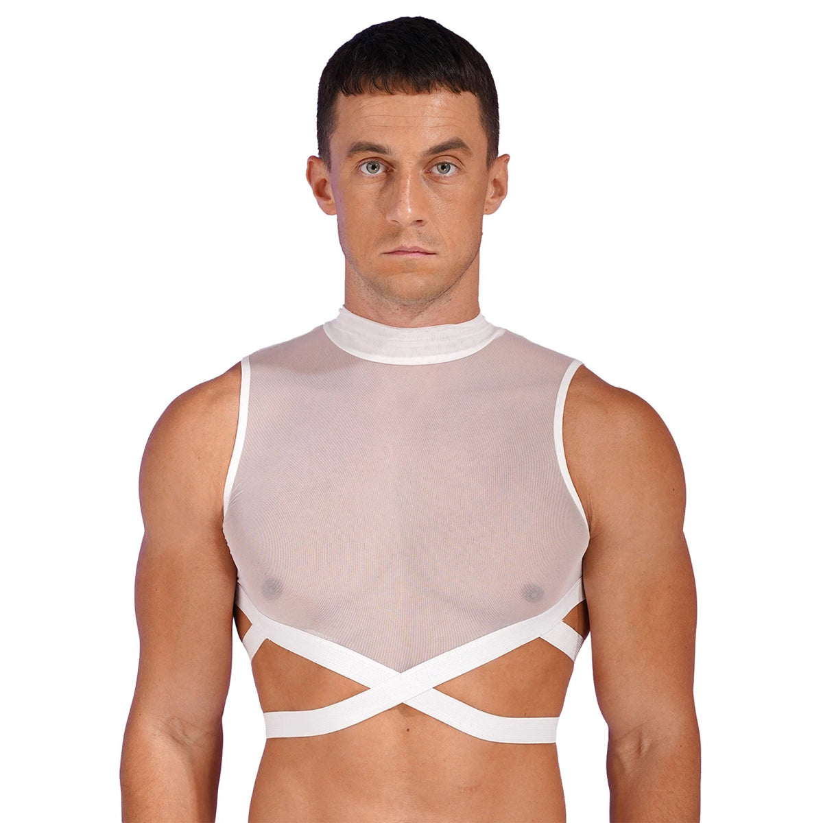 Men's Mesh Crop Top Rave Festival Costume - WOWihte