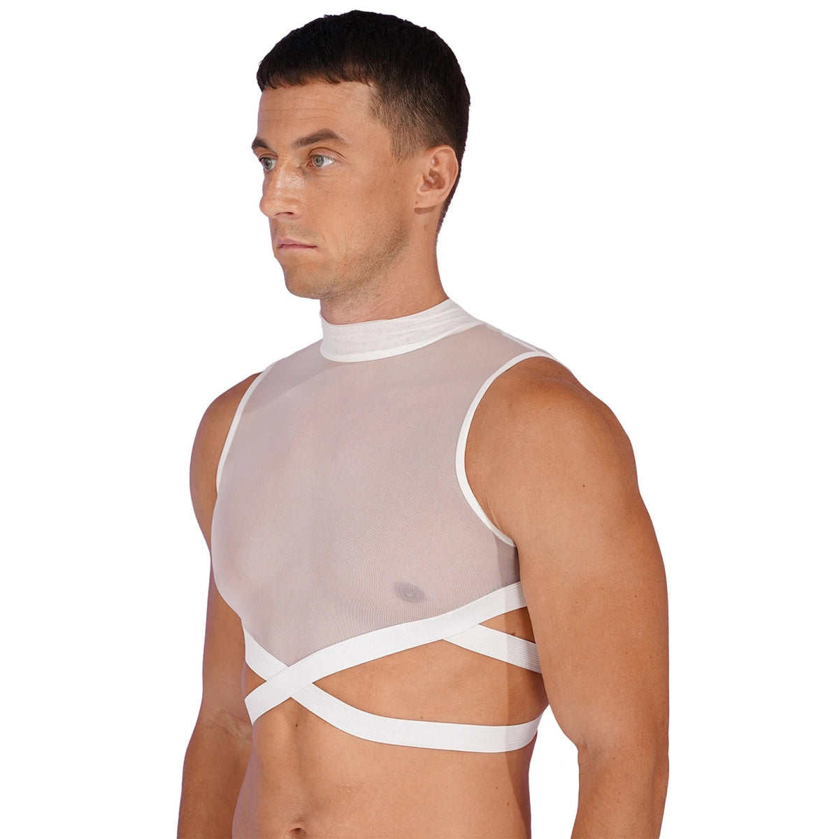 Men's Mesh Crop Top Rave Festival Costume - WOWihte