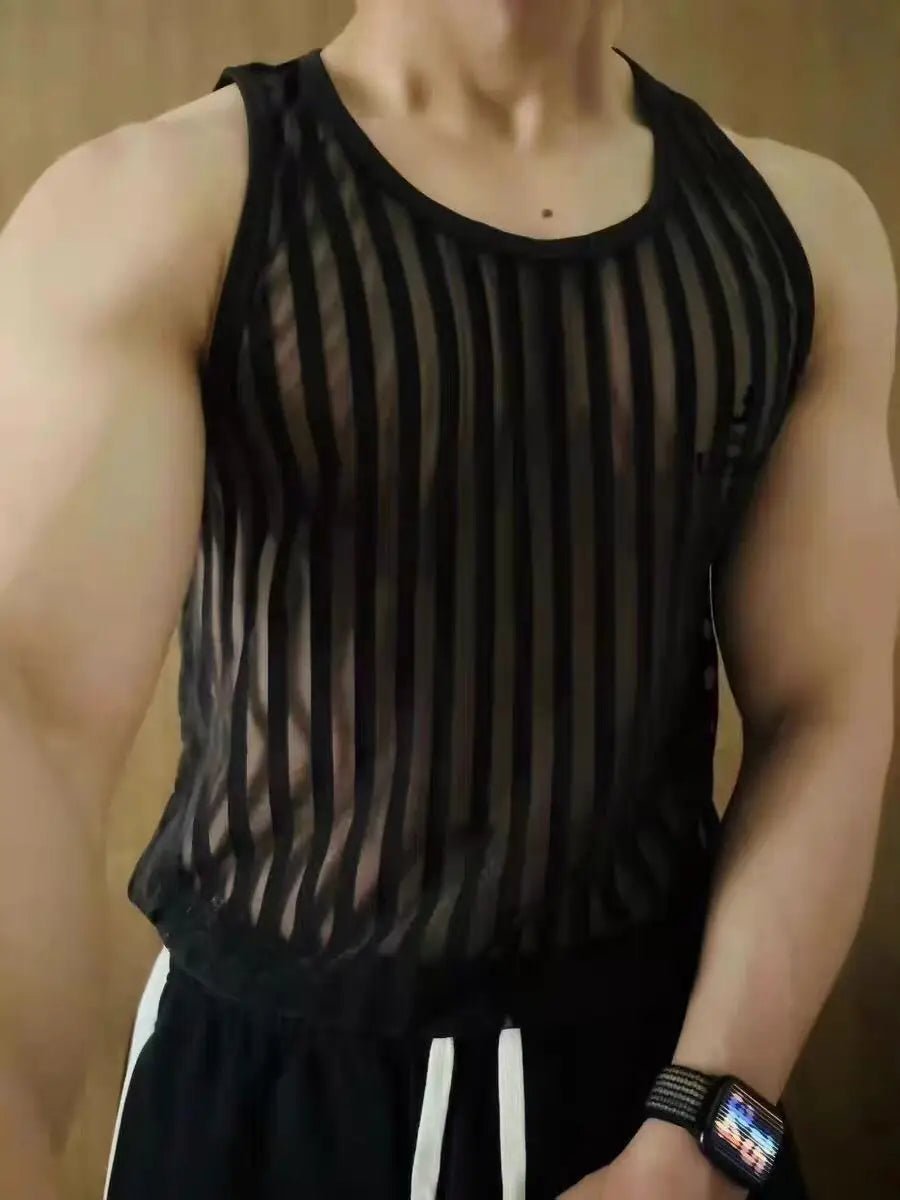 Men's Mesh Cutout Party Tank - WOWihte