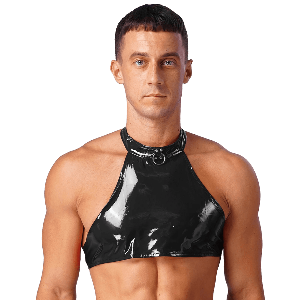 Men's Patent Leather Halter Vest - WOWihte