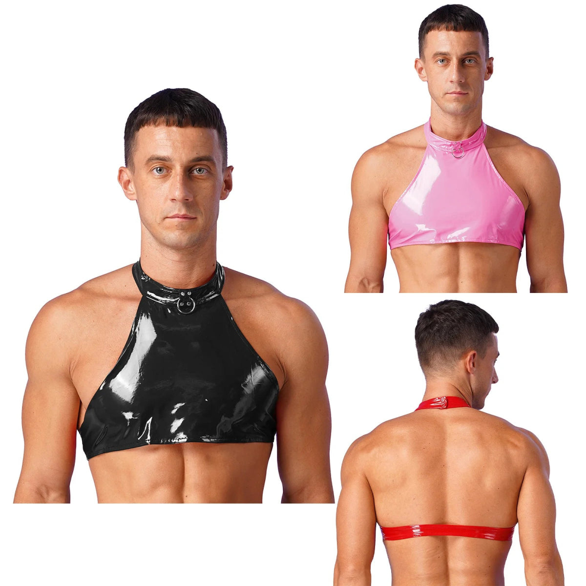 Men's Patent Leather Halter Vest - WOWihte