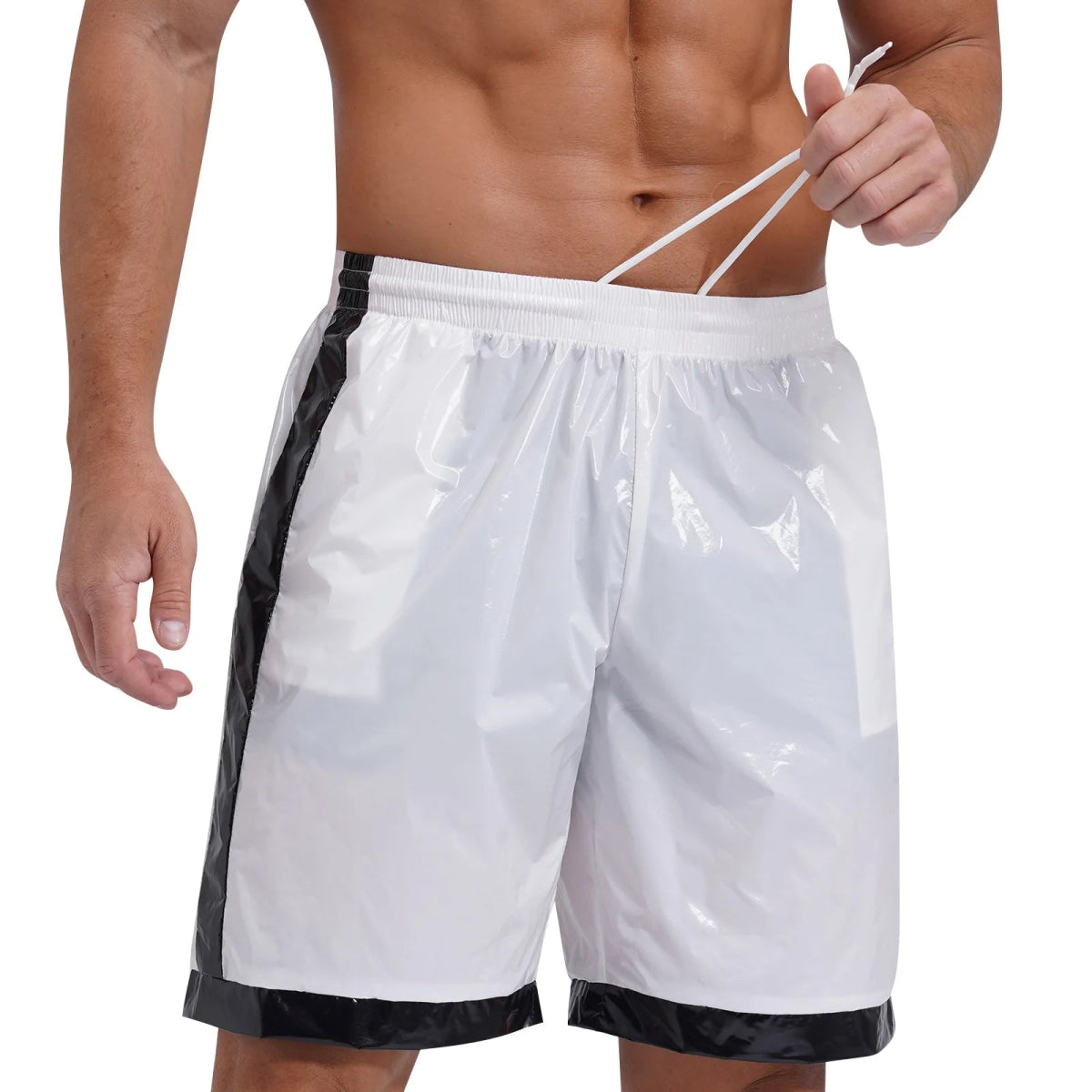 Men's Quick - Dry Glossy Striped Trunks - WOWihte
