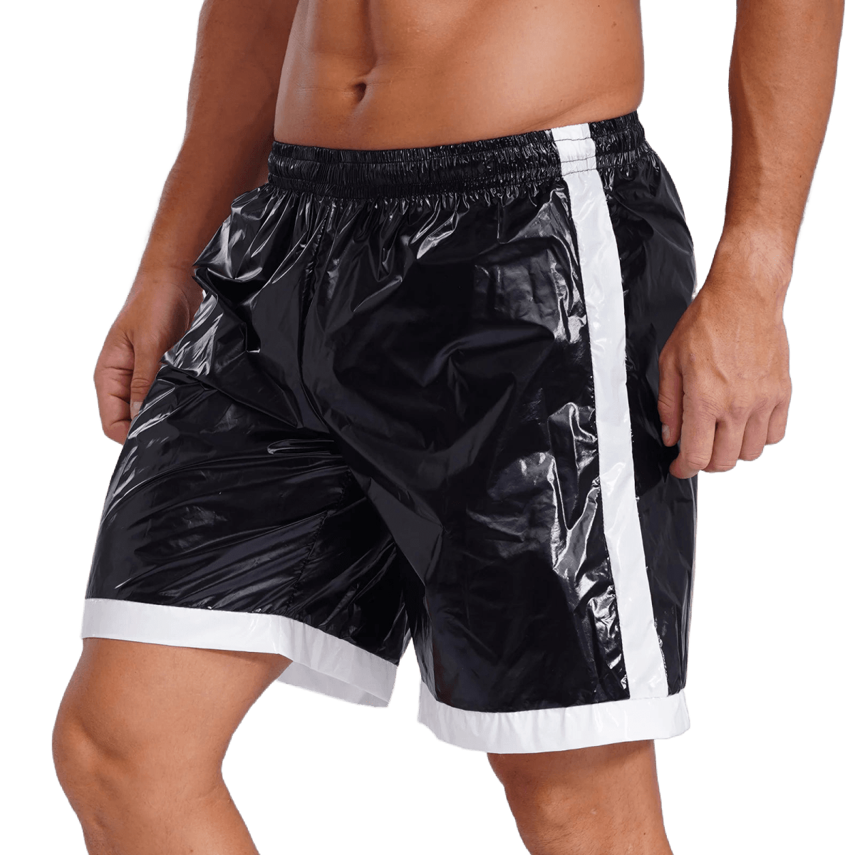 Men's Quick - Dry Glossy Striped Trunks - WOWihte