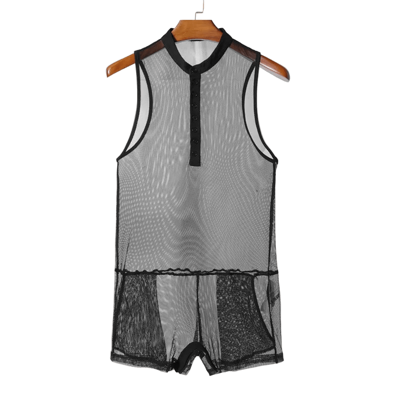 Men's Sexy Mesh Bodysuit Romper - WOWihte