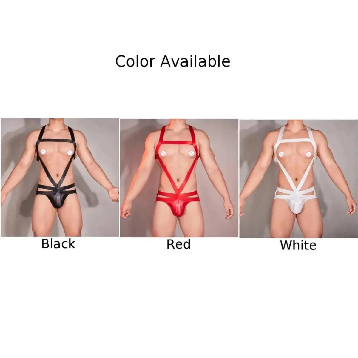 Mens Sexy Oil Shiny Hollowed Out Halter Neck Bodysuit Body Chest Harness Jumpsuits Underpants SM Erotic Smooth Male Bodysuits - WOWihte