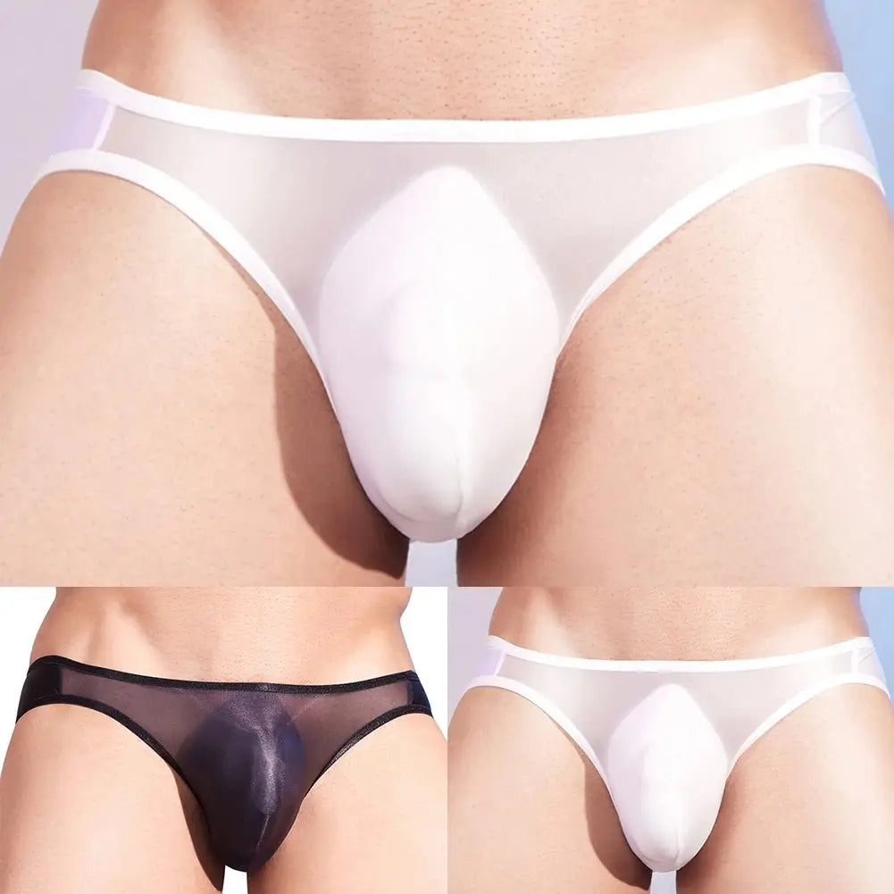 Men's Sheer Shiny Low - Rise Briefs - WOWihte