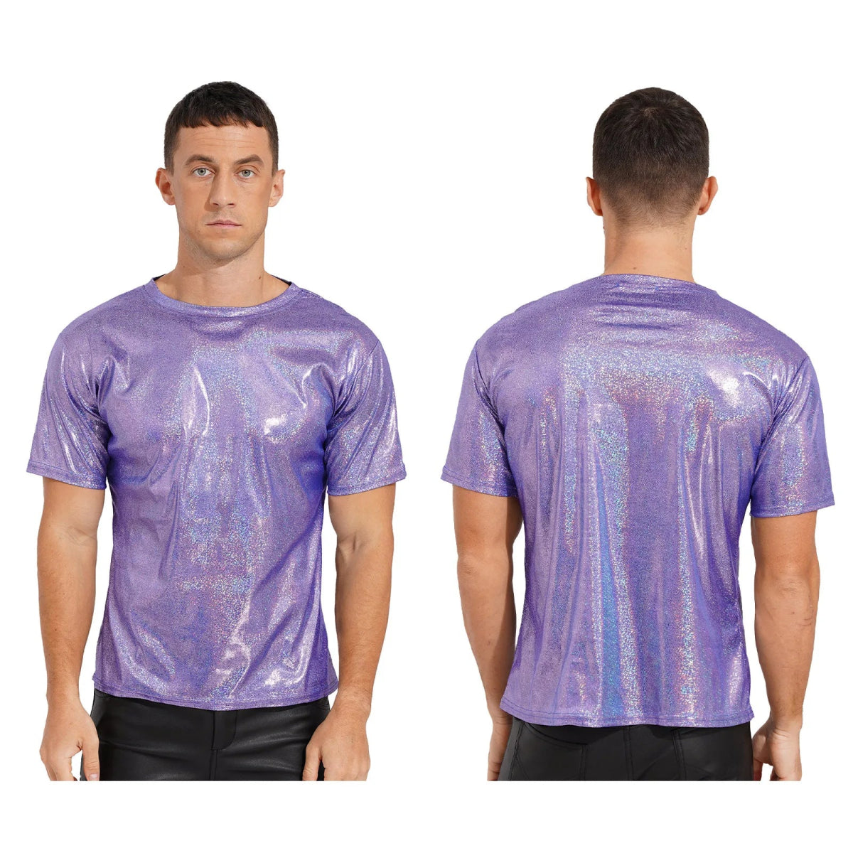 Mens Shiny Top Short Sleeve T-shirt for Rave Party Club - WOWihte