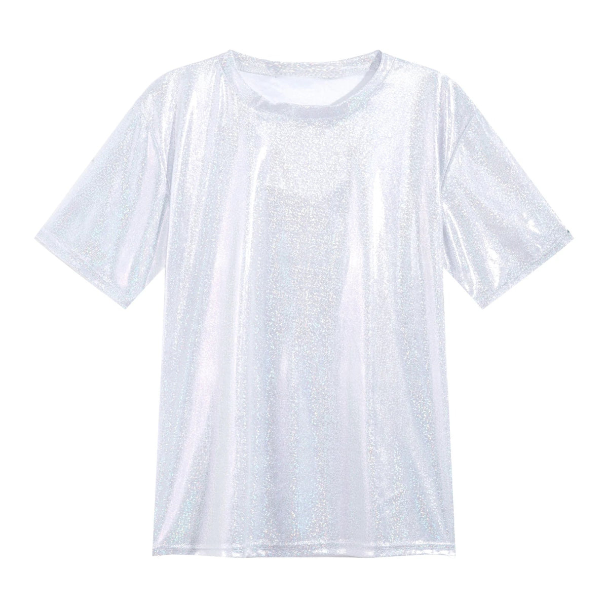 Mens Shiny Top Short Sleeve T-shirt for Rave Party Club - WOWihte
