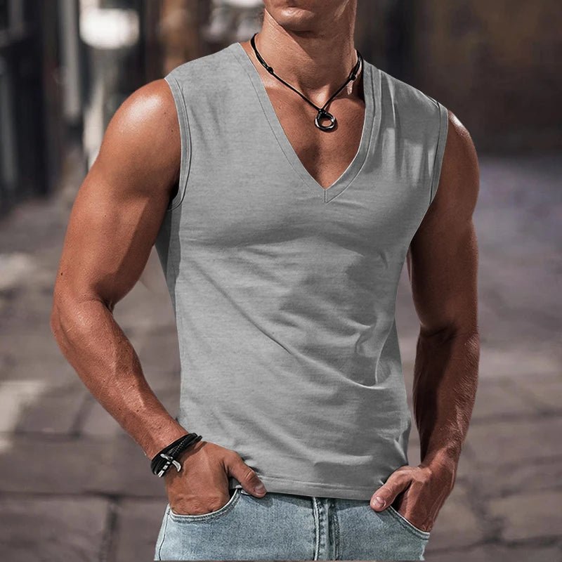 Men's Solid V - Neck Sports Vest - WOWihte