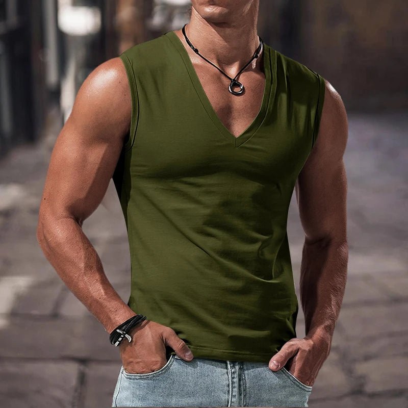 Men's Solid V - Neck Sports Vest - WOWihte