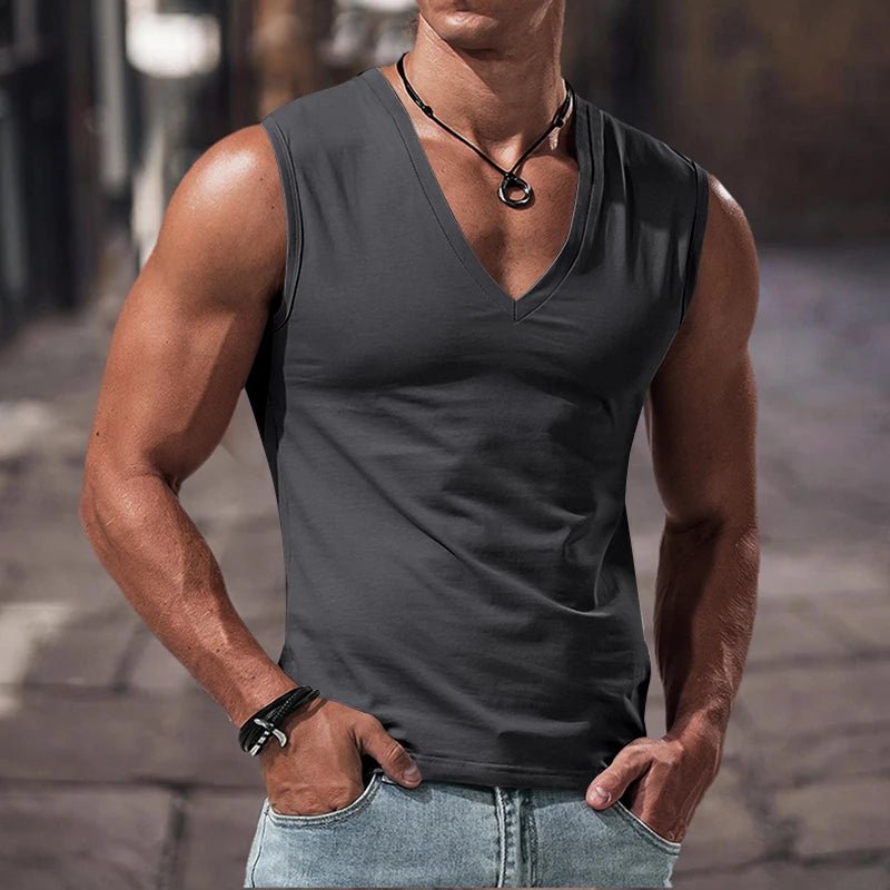 Men's Solid V - Neck Sports Vest - WOWihte
