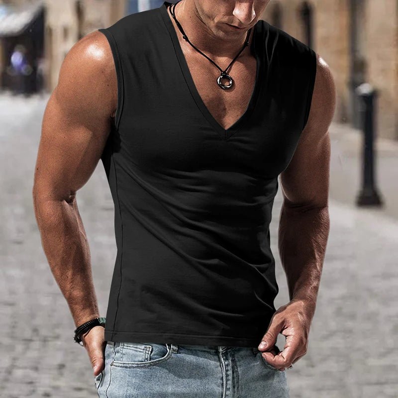 Men's Solid V - Neck Sports Vest - WOWihte