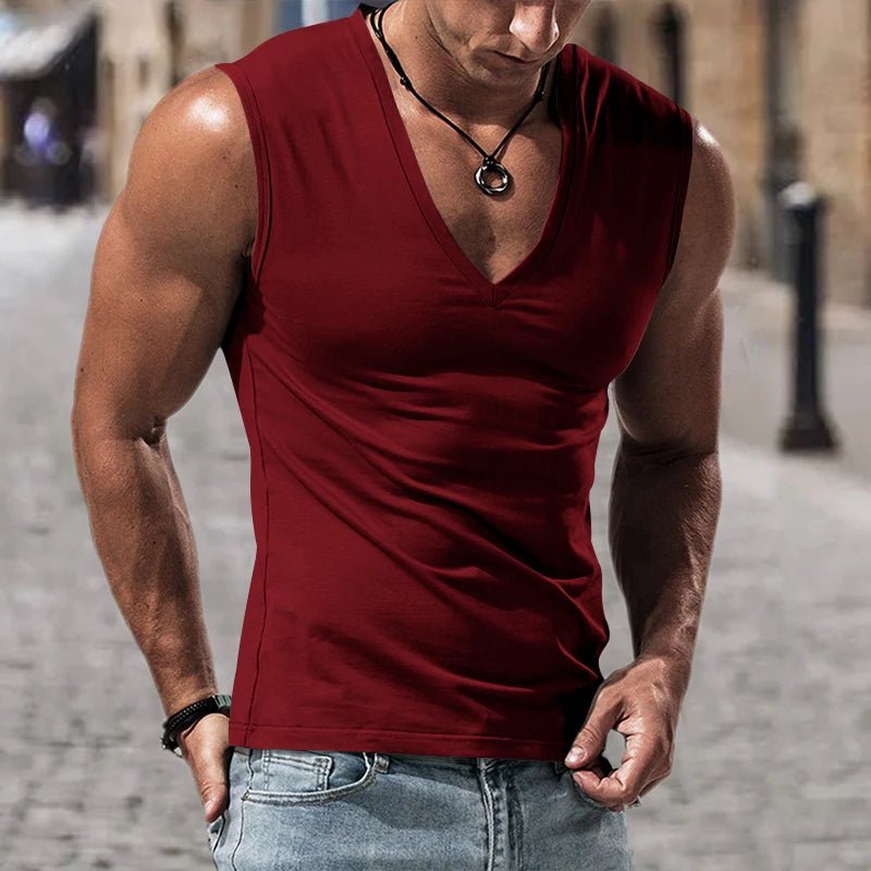 Men's Solid V - Neck Sports Vest - WOWihte