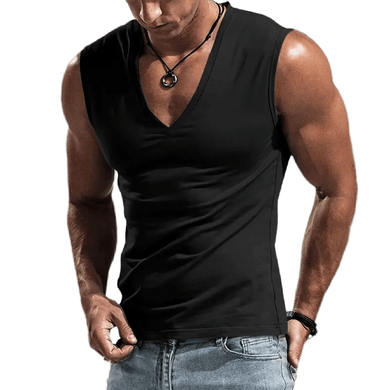 Men's Solid V - Neck Sports Vest - WOWihte