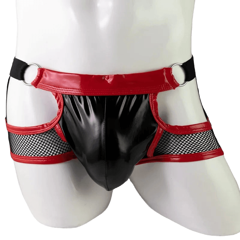 Mesh Faux Leather Jockstrap - WOWihte