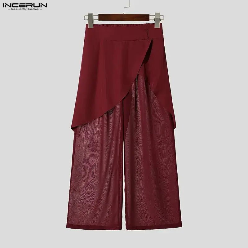 Mesh Patchwork Wide Leg Pants - WOWihte