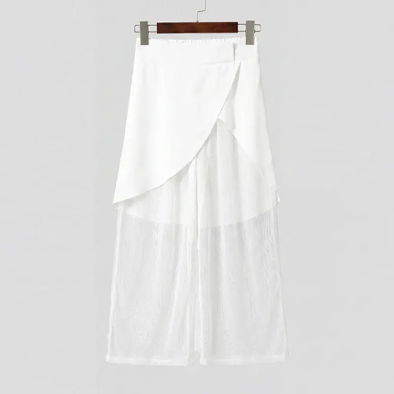 Mesh Patchwork Wide Leg Pants - WOWihte