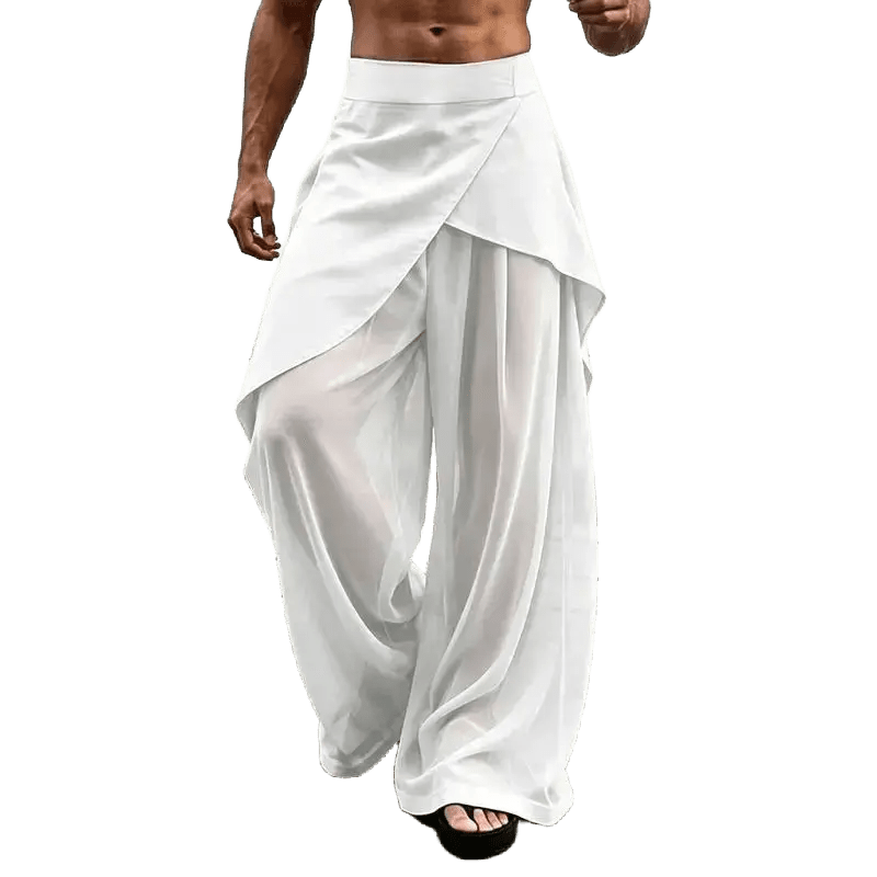 Mesh Patchwork Wide Leg Pants - WOWihte