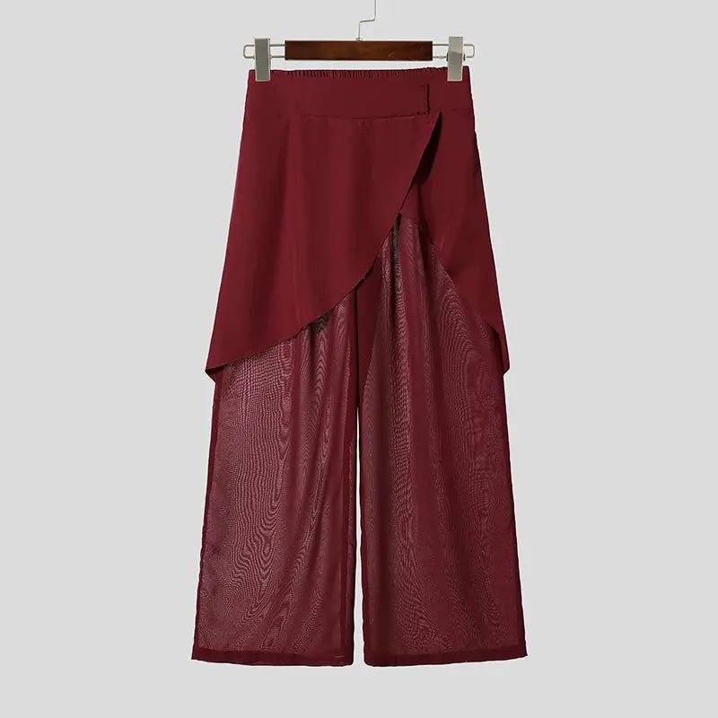 Mesh Patchwork Wide Leg Pants - WOWihte