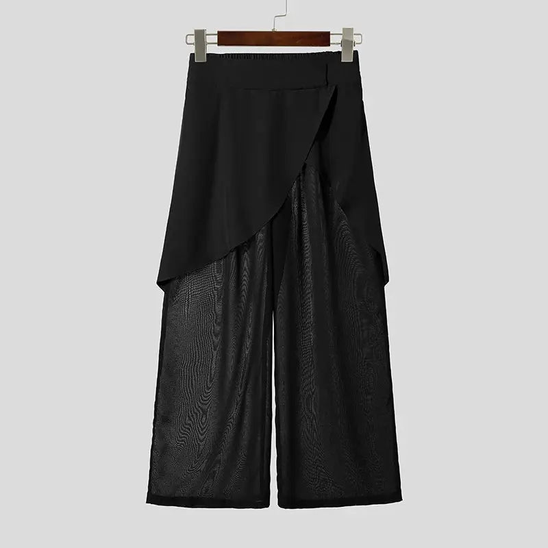 Mesh Patchwork Wide Leg Pants - WOWihte