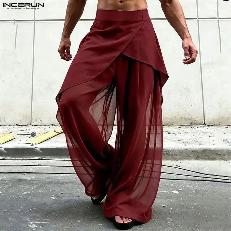 Mesh Patchwork Wide Leg Pants - WOWihte